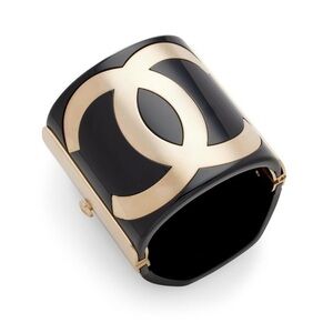 Chanel Black Enamel and Gold Metal CC Cuff!!